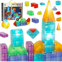 Svítící LED magnetická 3D stavebnice - 64 prvků