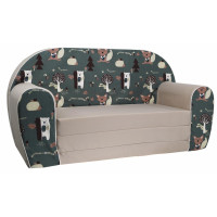 Dětská rozkládací JUNIOR pohovka Lesní zvířátka - tmavě zelená/béžová