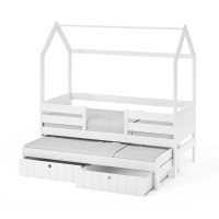 Dětská domečková postel z masivu borovice NOLAN II se šuplíky a přistýlkou - 180x80 cm - bílá