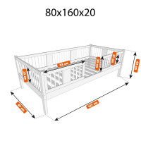 Dětská postel z masivu borovice LUNA 20 - 160x80 cm