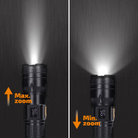 Solight LED nabíjecí svítilna s displayem, 200lm, zoom, Li-Ion