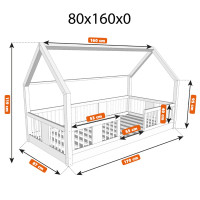 Dětská domečková Montessori postel z masivu borovice LUNA L - 160x80 cm