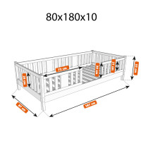 Dětská postel z masivu borovice NIKO 10 - 180x80 cm