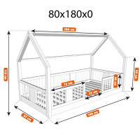 Dětská domečková Montessori postel z masivu borovice LUNA L - 180x80 cm