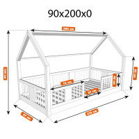 Dětská domečková Montessori postel z masivu borovice LUNA L - 200x90 cm