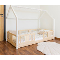 Dětská domečková Montessori postel z masivu borovice LUNA L - 200x90 cm