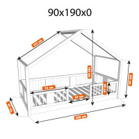 Dětská domečková Montessori postel z masivu borovice LUNA S - 190x90 cm