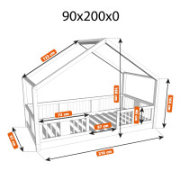 Dětská domečková Montessori postel z masivu borovice LUNA S - 200x90 cm