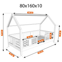 Dětská domečková postel z masivu borovice LUNA L 10 - 160x80 cm