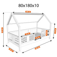 Dětská domečková postel z masivu borovice LUNA L 10 - 180x80 cm