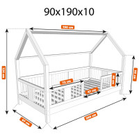 Dětská domečková postel z masivu borovice LUNA L 10 - 190x90 cm