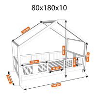 Dětská domečková postel z masivu borovice LUNA S 10 - 180x80 cm