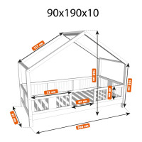 Dětská domečková postel z masivu borovice LUNA S 10 - 190x90 cm