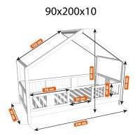 Dětská domečková postel z masivu borovice LUNA S 10 - 200x90 cm