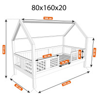 Dětská domečková postel z masivu borovice LUNA L 20 - 160x80 cm