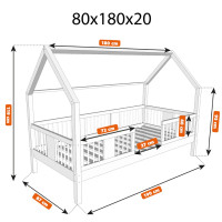 Dětská domečková postel z masivu borovice LUNA L 20 - 180x80 cm