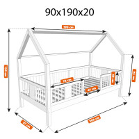 Dětská domečková postel z masivu borovice LUNA L 20 - 190x90 cm