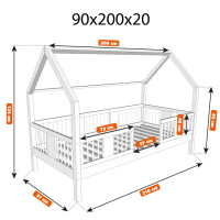 Dětská domečková postel z masivu borovice LUNA L 20 - 200x90 cm
