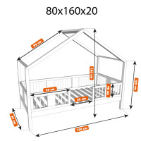 Dětská domečková postel z masivu borovice LUNA S 20 - 160x80 cm