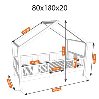 Dětská domečková postel z masivu borovice LUNA S 20 - 180x80 cm