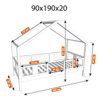 Dětská domečková postel z masivu borovice LUNA S 20 - 190x90 cm