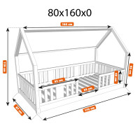 Dětská domečková Montessori postel z masivu borovice NIKO L - 160x80 cm