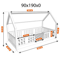 Dětská domečková Montessori postel z masivu borovice NIKO L - 190x90 cm