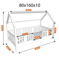 Dětská domečková postel z masivu borovice NIKO L 10 - 160x80 cm