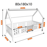 Dětská domečková postel z masivu borovice NIKO L 10 - 180x80 cm