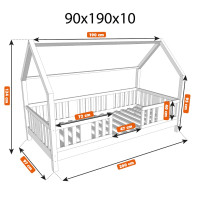 Dětská domečková postel z masivu borovice NIKO L 10 - 190x90 cm