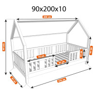 Dětská domečková postel z masivu borovice NIKO L 10 - 200x90 cm