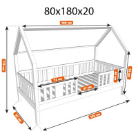 Dětská domečková postel z masivu borovice NIKO L 20 - 180x80 cm