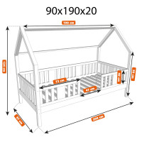 Dětská domečková postel z masivu borovice NIKO L 20 - 190x90 cm