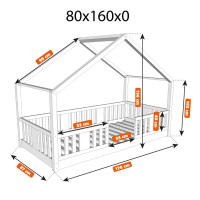 Dětská domečková Montessori postel z masivu borovice NIKO S - 160x80 cm