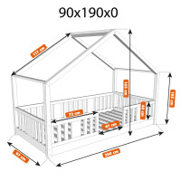 Dětská domečková Montessori postel z masivu borovice NIKO S - 190x90 cm