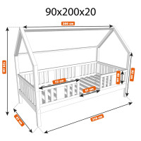 Dětská domečková postel z masivu borovice NIKO L 20 - 200x90 cm