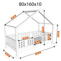 Dětská domečková postel z masivu borovice NIKO S 10 - 160x80 cm