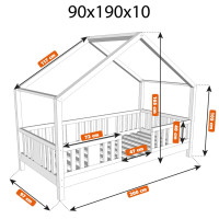 Dětská domečková postel z masivu borovice NIKO S 10 - 190x90 cm