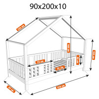 Dětská domečková postel z masivu borovice NIKO S 10 - 200x90 cm