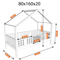 Dětská domečková postel z masivu borovice NIKO S 20 - 160x80 cm