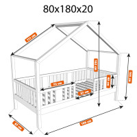Dětská domečková postel z masivu borovice NIKO S 20 - 180x80 cm