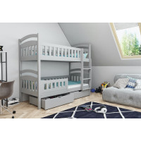 Dětská patrová postel z masivu borovice DOMINIK II se šuplíky - 200x90 cm - šedá