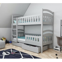 Dětská patrová postel z masivu borovice DOMINIK II se šuplíky - 200x90 cm - šedá