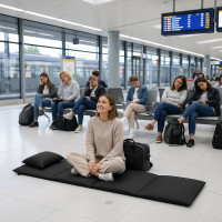 Skládací podložka SURVIVAL s polštářem - 180x50 cm - černá