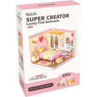 RoboTime 3D dřevěná skládačka Miniatura domečku Růžový pokojíček