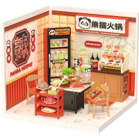 RoboTime 3D dřevěná skládačka Miniatura domečku Asijské bistro Panda Hot Pot