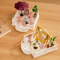 RoboTime 3D dřevěná skládačka Rozšíření pro miniatury domečků Terasa se slunečníkem