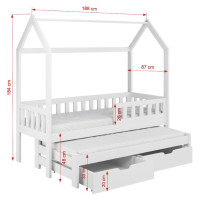 Dětská domečková postel z masivu borovice TIMMY se šuplíky a přistýlkou - 180x80 cm - olivově zelená