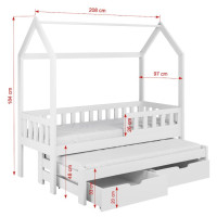 Dětská domečková postel z masivu borovice TIMMY se šuplíky a přistýlkou - 200x90 cm - olivově zelená