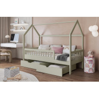 Dětská domečková postel z masivu borovice GAJA se šuplíky - 180x80 cm - olivově zelená